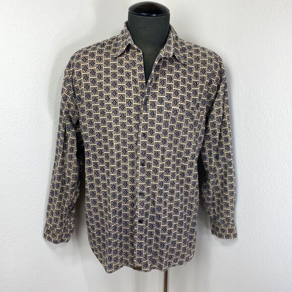 Bruno Tan Geometric Pinwale Corduroy Dress Shirt XL Button Front Long Sleeves - Picture 1 of 12